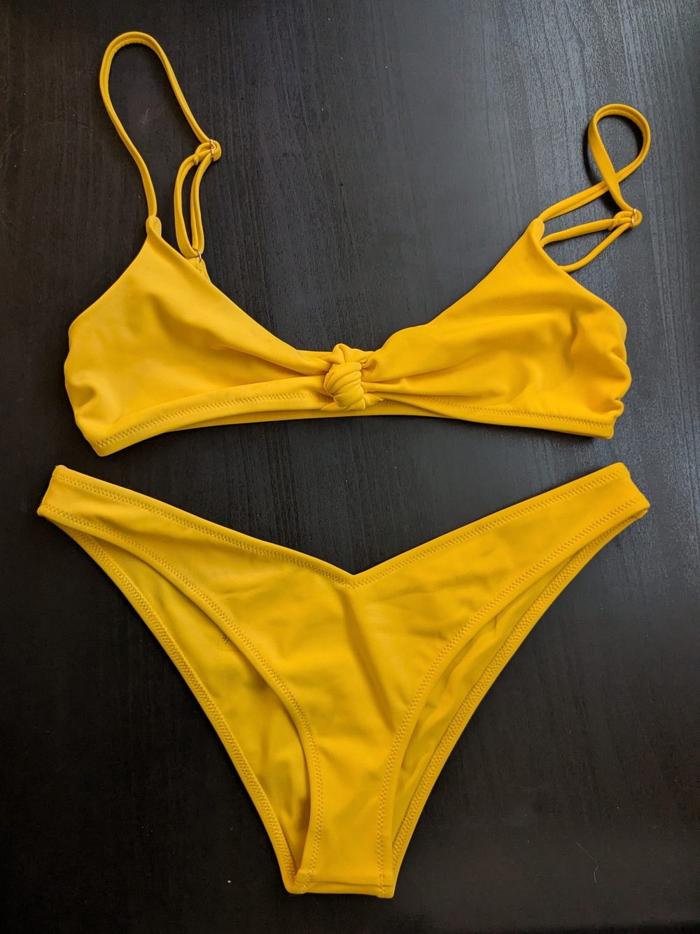 Tori Praver Mustard Yellow Knot-Front Bikini Set